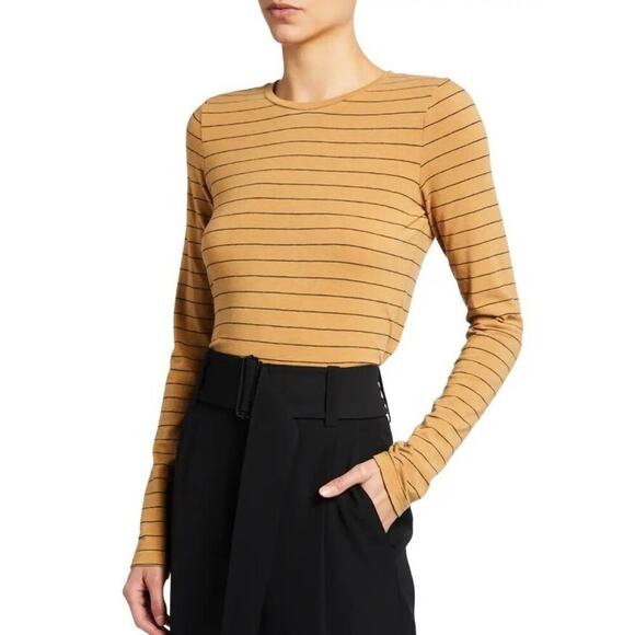 Vince Striped Long Sleeve Top Size S Cotton Wool Blend Mustard Yellow Black - Picture 1 of 5